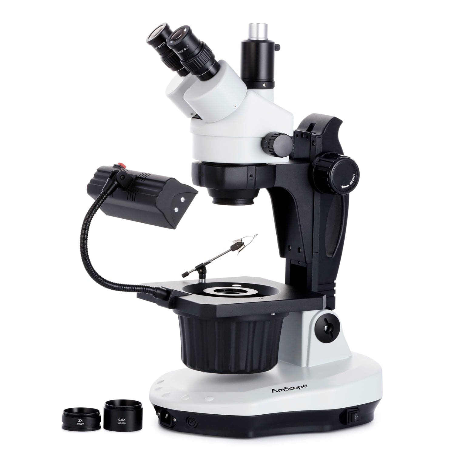 AmScope GM400 Series Advanced Jewel Gem Zoom Trinocular Stereo Microscope Magnification on Track Stand none selected=