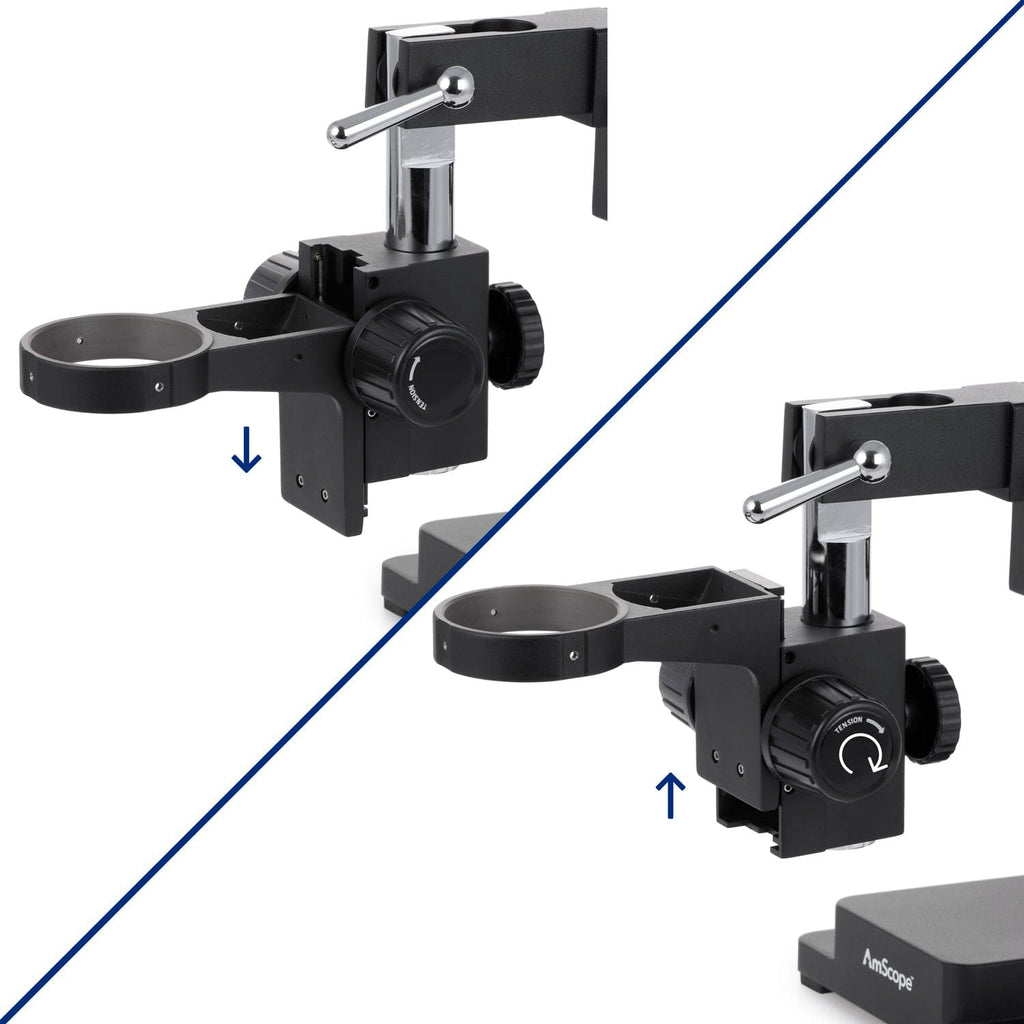 AmScope Stereo Microscope Focus Block with 76mm Collar, 32mm Tube Mount,  Lamp Slot in Black