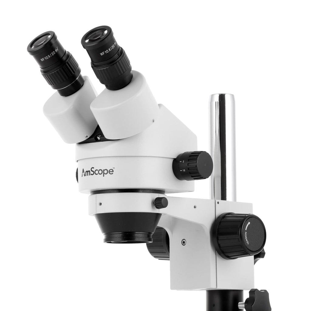 AmScope SM-1B Series Zoom Binocular Stereo Microscope 7X-45X Magnification  On Table Pillar Stand