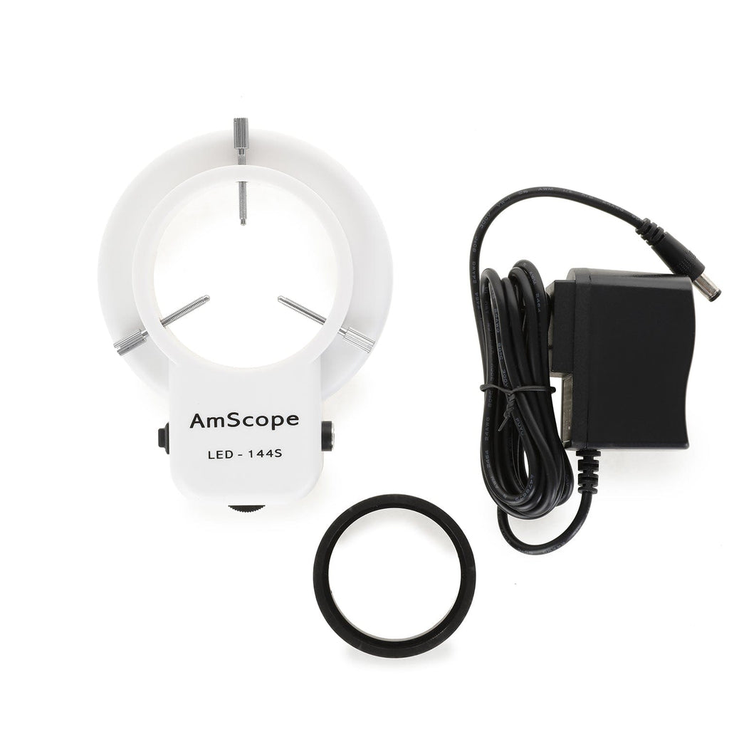 AmScope 4ゾーン144-LEDリング照明+ 18MPカメラ付き3.5X-90X三眼鏡ステレオ顕微鏡 並行輸入品 AmScope 144 LED Four-Zone Microscope Ring Light with Adapter