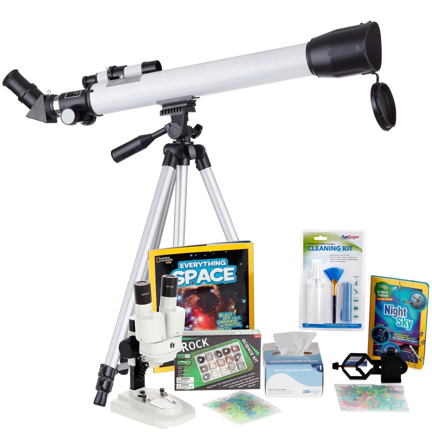 AmScope Kid's Telescope Moon Gazer Series featuring 30X-180X 600x50mm