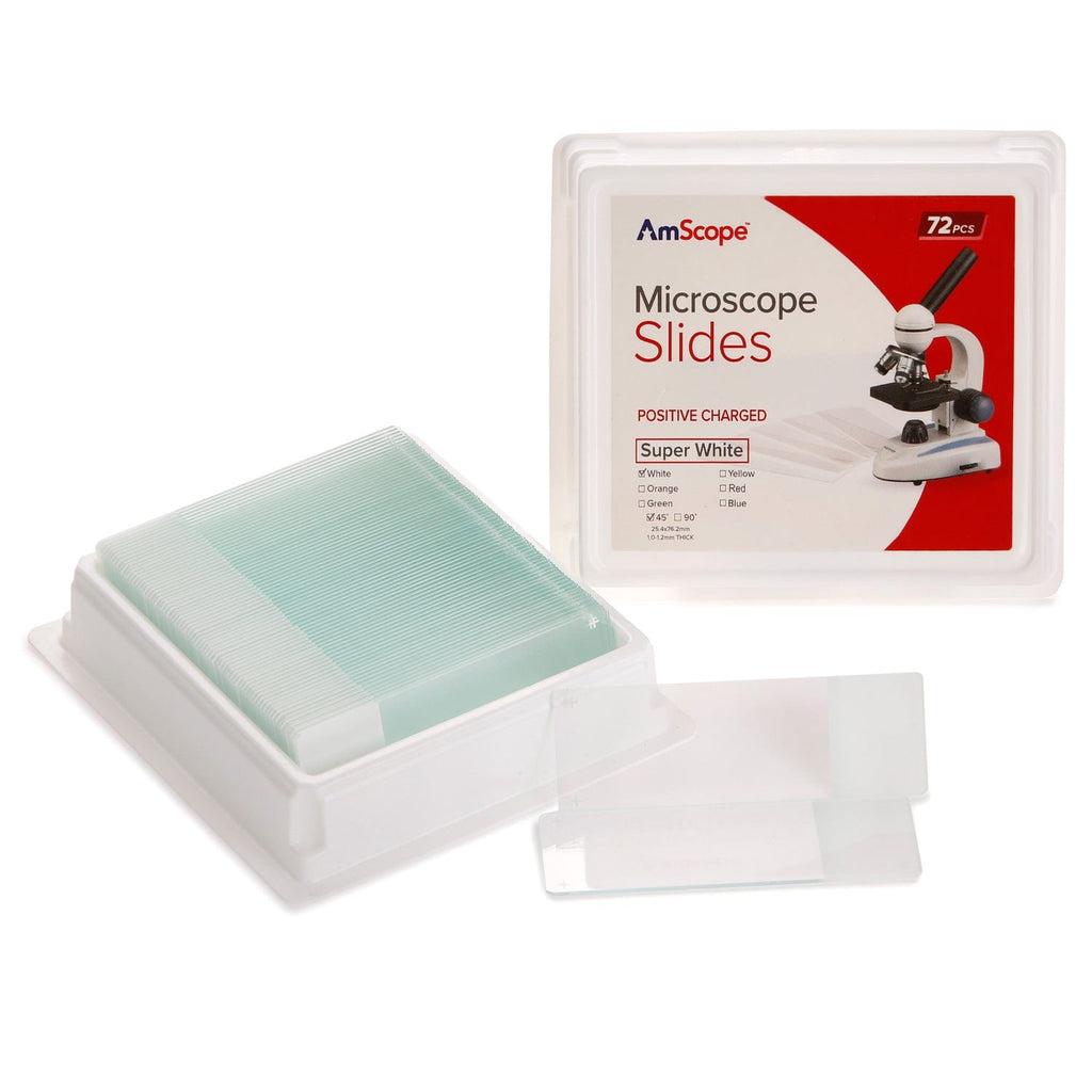 thumbnail image 2 of AmScope 72-Pack Positive Charge Clear Glass Microscope Slides – 1x3 Inches (25x75mm) – BS-POS72P 2 of 4