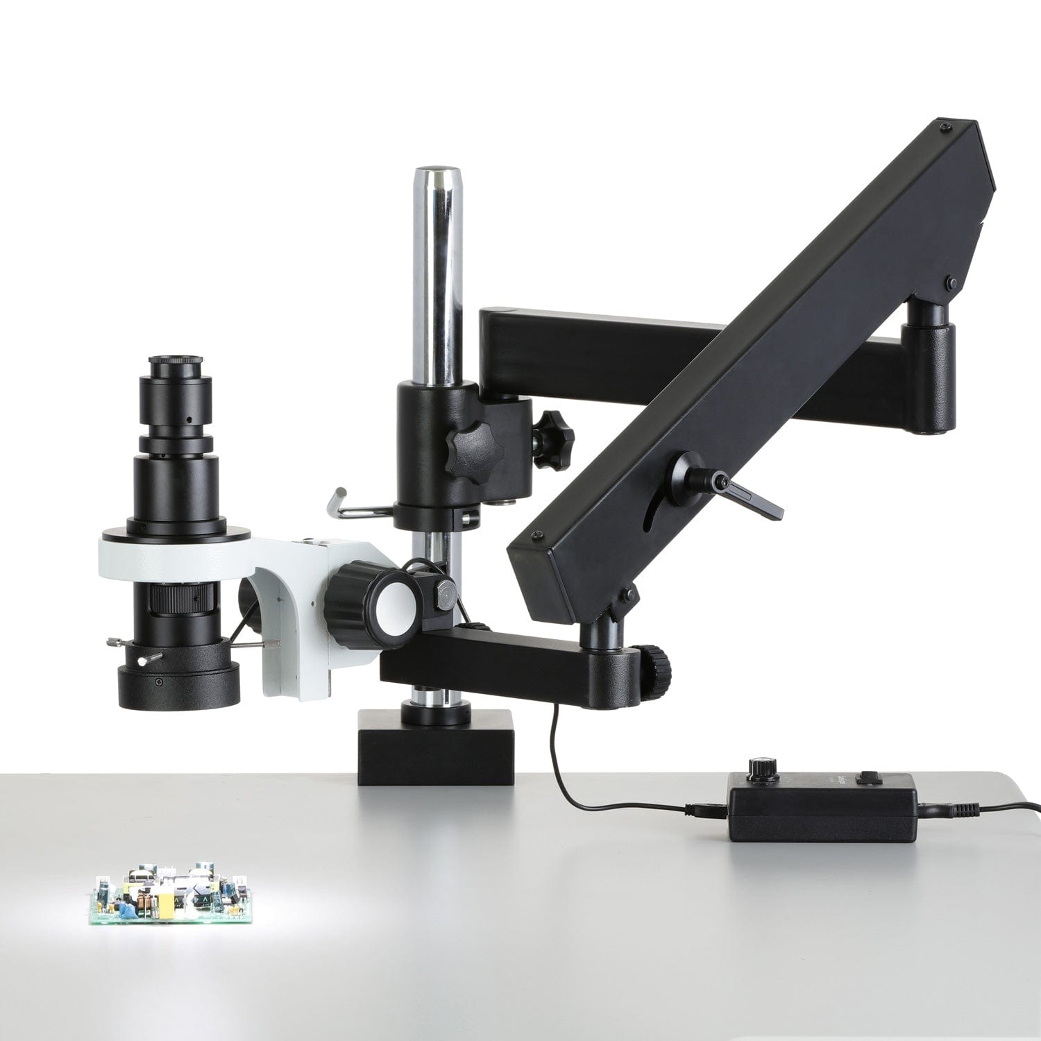 0.7X-5X Zoom Inspection Microscope w/ LED Ring Light on Table Stand + HDMI Camera