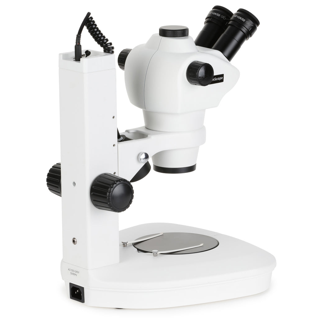 AmScope SF-2T Series Zoom Parfocal Trinocular Stereo Microscope 8X-50X  Magnification on Track Stand With Top & Bottom LED Lights