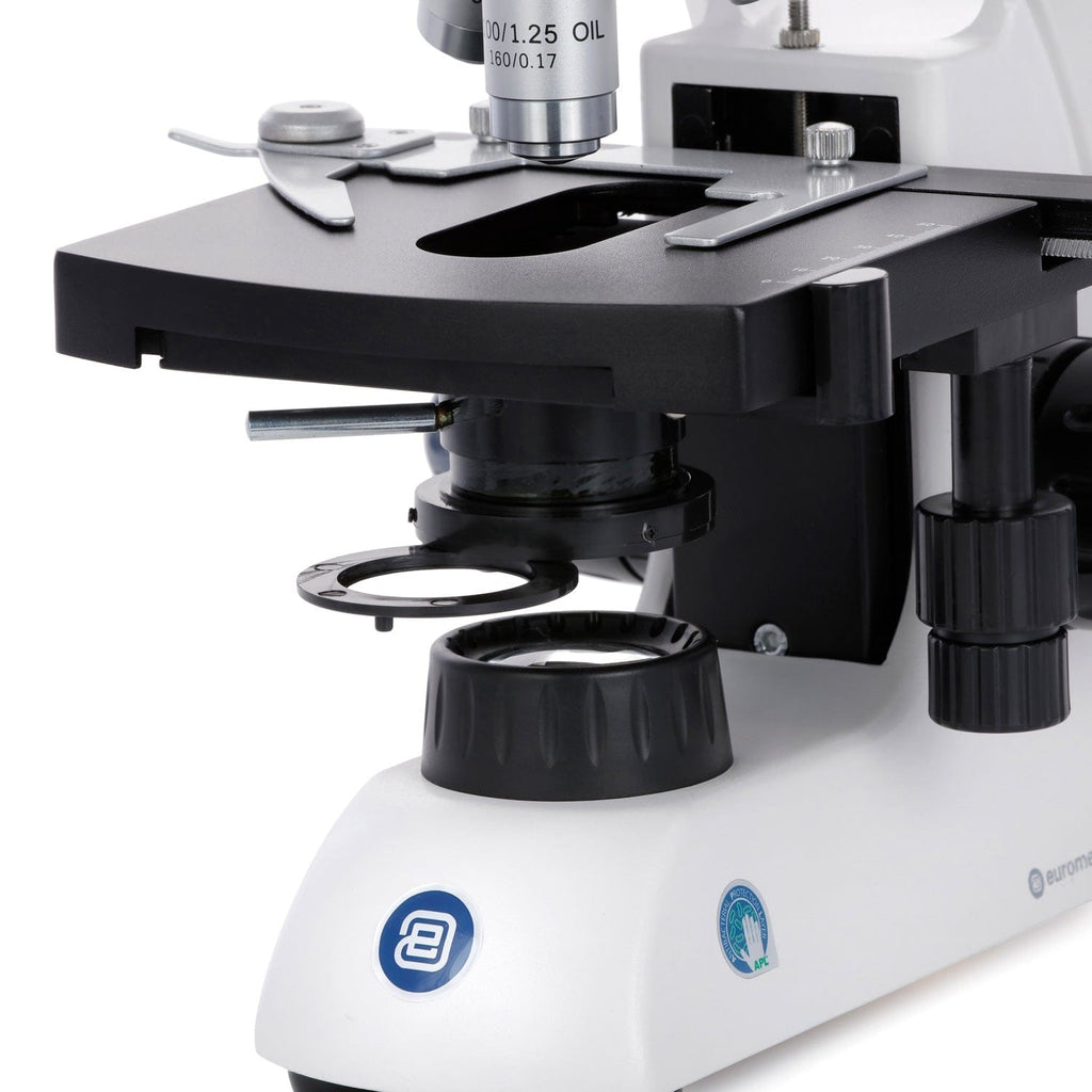 BioBlue Series Compound Microscope, Trinocular with Camera, SMP,  4/10/S40/S100x Oil Objectives with Mechanical Stage