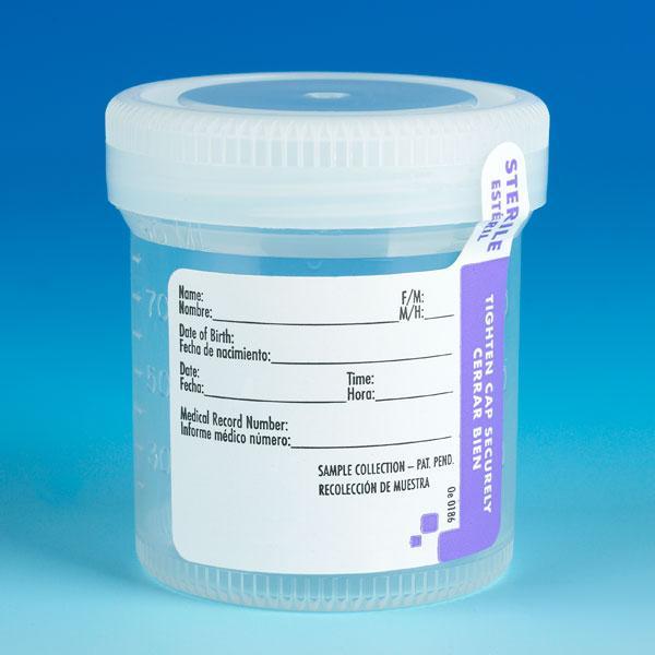 Globe Scientific Container: Tite-Rite, 120ml (4oz), PP, Sterile, Attached Natural Screw Cap, ID Label with Tab Seal, Graduated