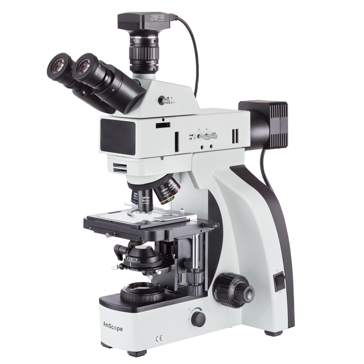 AmScope T800 Series Dual-Illumination Metallurgical Trinocular Compound Microscope 50X-500X USB