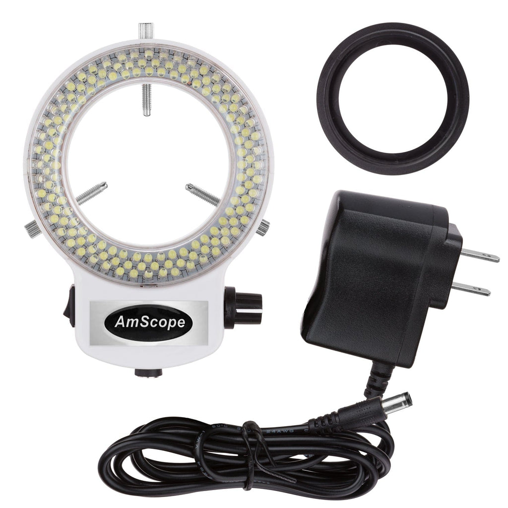 AmScope 144 LED Intensity-adjustable Ring Light for Stereo Microscopes with  White Housing