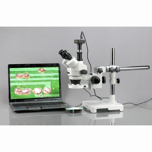 7X-45X Boom Stand Trinocular Zoom Stereo Microscope + 54 LED Light