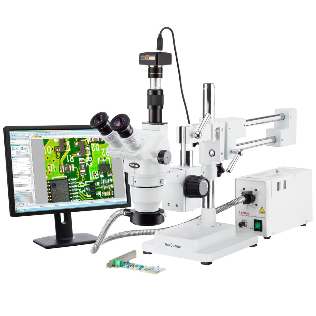 2x-225x Trinocular Boom Stand Stereo Zoom Microscope + 9MP