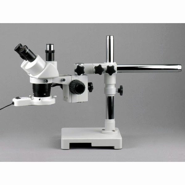 AmScope SW-3 Series Trinocular Stereo Microscope 20X-40X-80X Magnification  on Single Arm Boom Stand with Fluorescent Light