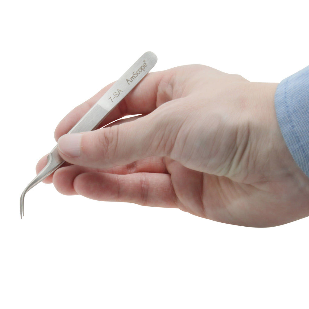 7-SA Tweezers with Vert Fine, Curved Tips. High Precision