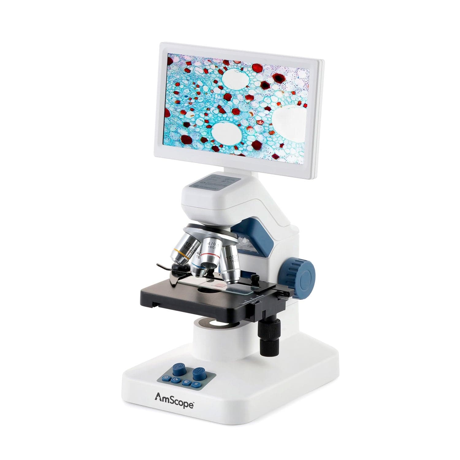 AmScope Full HD 7" Digital Compound Microscope w/ Mechanical Stage, 4 Objectives, and 32GB MicroSD Card
