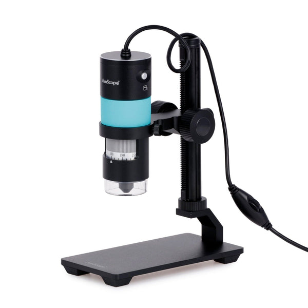AmScope HHD Series Professional Handheld Digital USB Microscopes with  10X-280X Magnification, LED Ring Illuminator, and Table Stand + Optional 