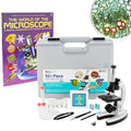 IQCrew By AmScope 1200X Magnification 52-pcs Kids Beginner Compound Microscope Kit with Slides, LED Light, Storage Box and Book 