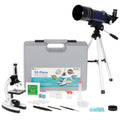 IQCrew By AMSCOPE-KIDS - White Metal Arm Starter Kids Student Compound Microscope Kit and Compact Refractor Telescope with Tripod
