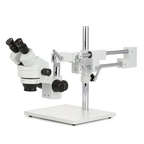 Binocular Stereo Zoom Microscope w/Optional Digital Camera on Double Arm Boom Stand