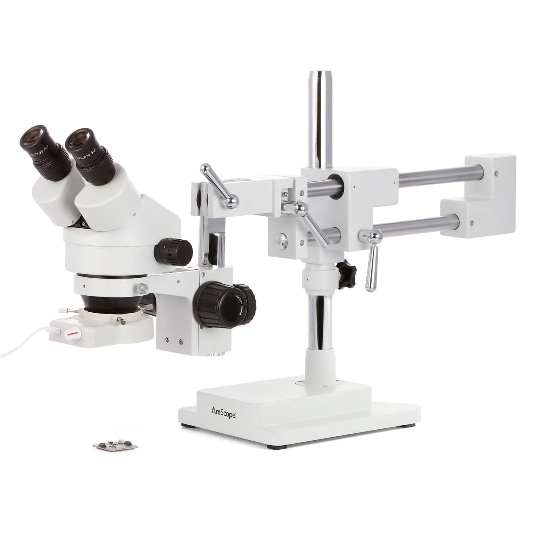 AmScope SM-4BX-48W Binocular Stereo Microscope with 45X Magnification on a Double Arm Boom Stand