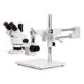 AmScope SM-4T Series Trinocular Zoom Stereo Microscope 7X-45X Magnification on Double Arm Boom Stand with 48-LED Ring Light