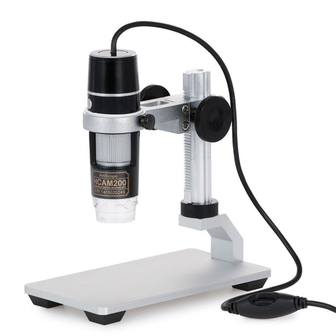 5X-500X 2MP 8-LED 3D Zoom Digital USB Microscope with Metal Track Stand