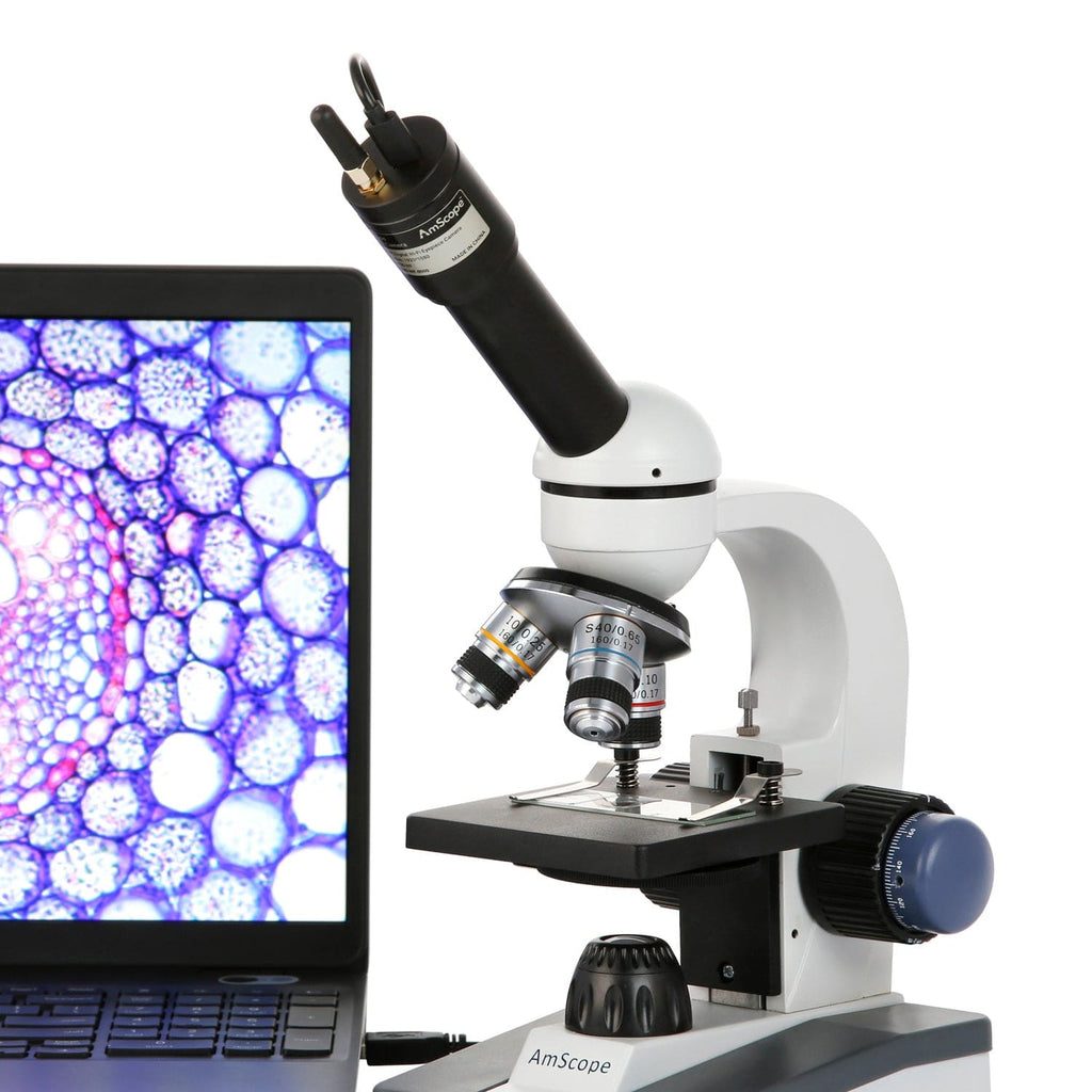 AmScope M150C-WF Monocular Compound Microscope 1000X Magnification Bat