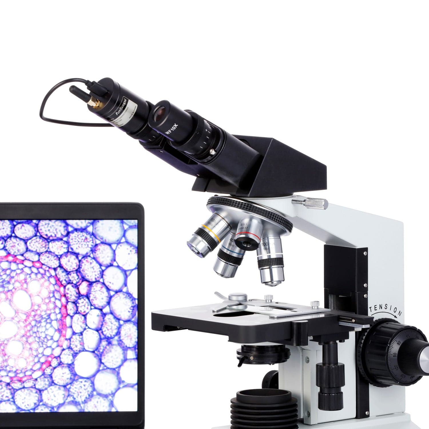 AmScope Binocular Compound Microscope 40X-2000X MagnificationProfessional, Biological w/ Halogen Illumination, 3D Stage + Wi-Fi 2.0MP Digital Eyepiece Camera