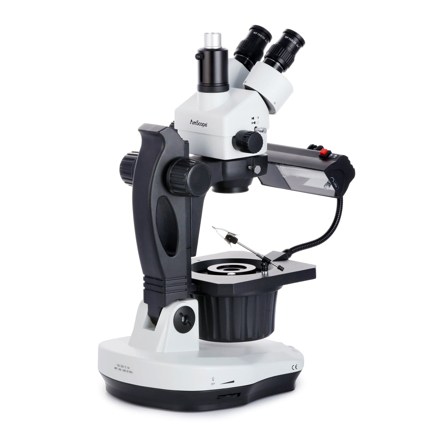 AmScope GM400 Series Advanced Jewel Gem Zoom Trinocular Stereo Microscope 3.5X-90X Magnification on Track Stand