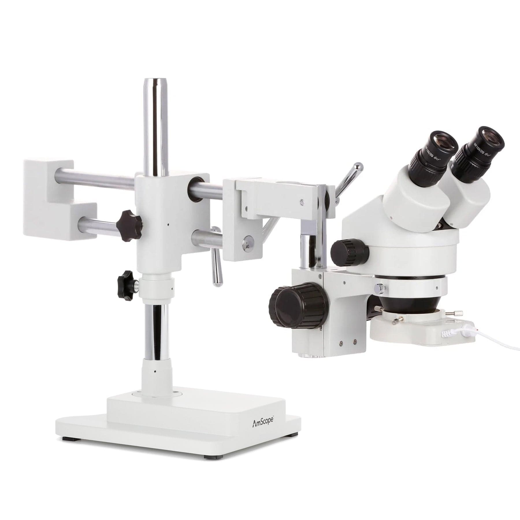 AmScope SM-4BX-48W Binocular Stereo Microscope with 45X Magnification on a Double Arm Boom Stand