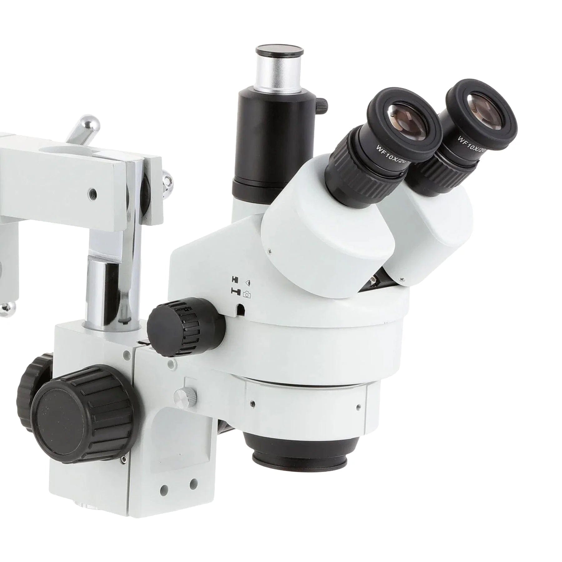 AmScope SM-4 Series Simul-Focal Zoom Trinocular Stereo Microscope with Optional Digital Camera on Double Arm Boom Stand