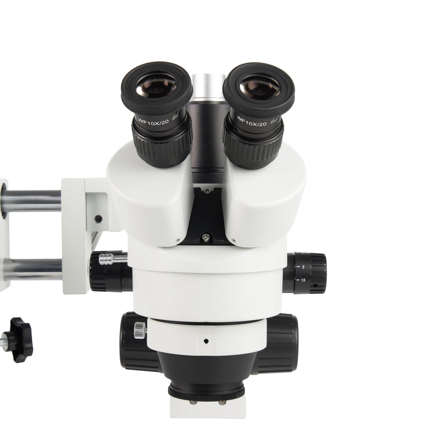 AmScope Zoom Trinocular Stereo Microscope 7X-45X Magnification Range, SM-4 Series on Double Arm Boom Stand + 8W Fluorescent Ring Light + Optional 4K Camera