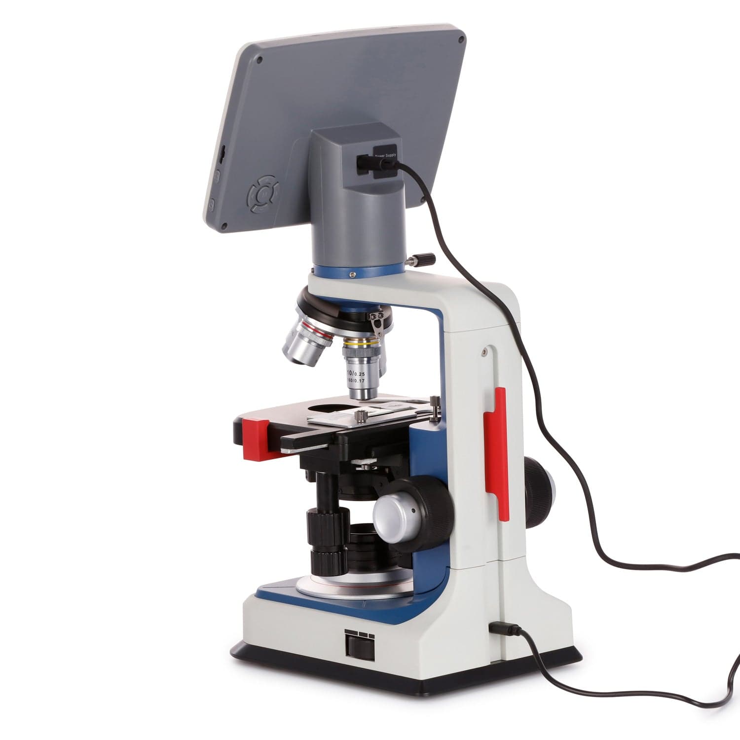 AmScope B120C-R Series USB-C Rechargeable Student Binocular Compound Microscope 40X-2500X Magnification with 7" Digital Display Camera Head