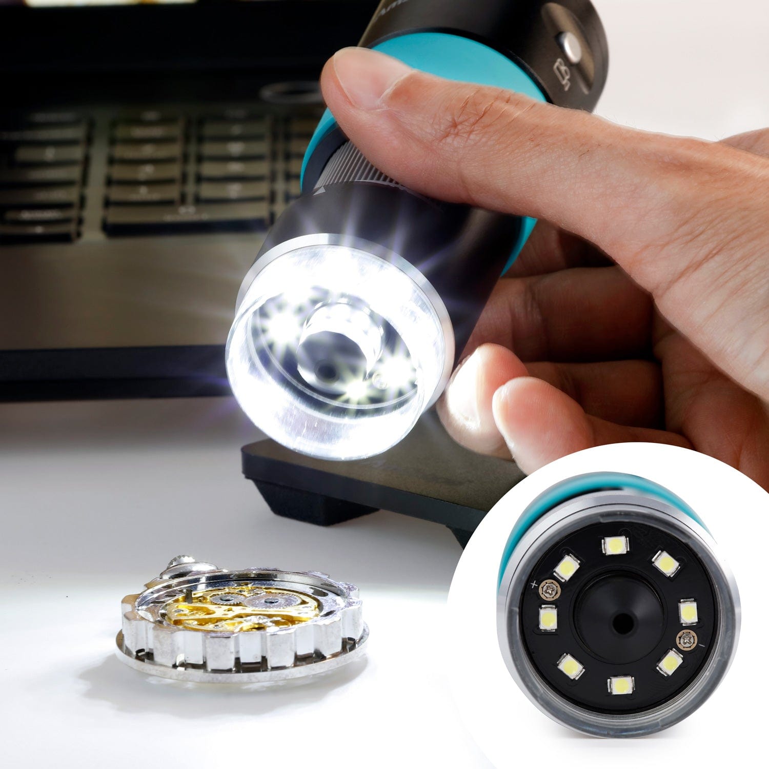 AmScope HHD Series Professional Handheld Digital USB Microscopes with 10X-280X Magnification, LED Ring Illuminator, and Table Stand + Optional Polarizer