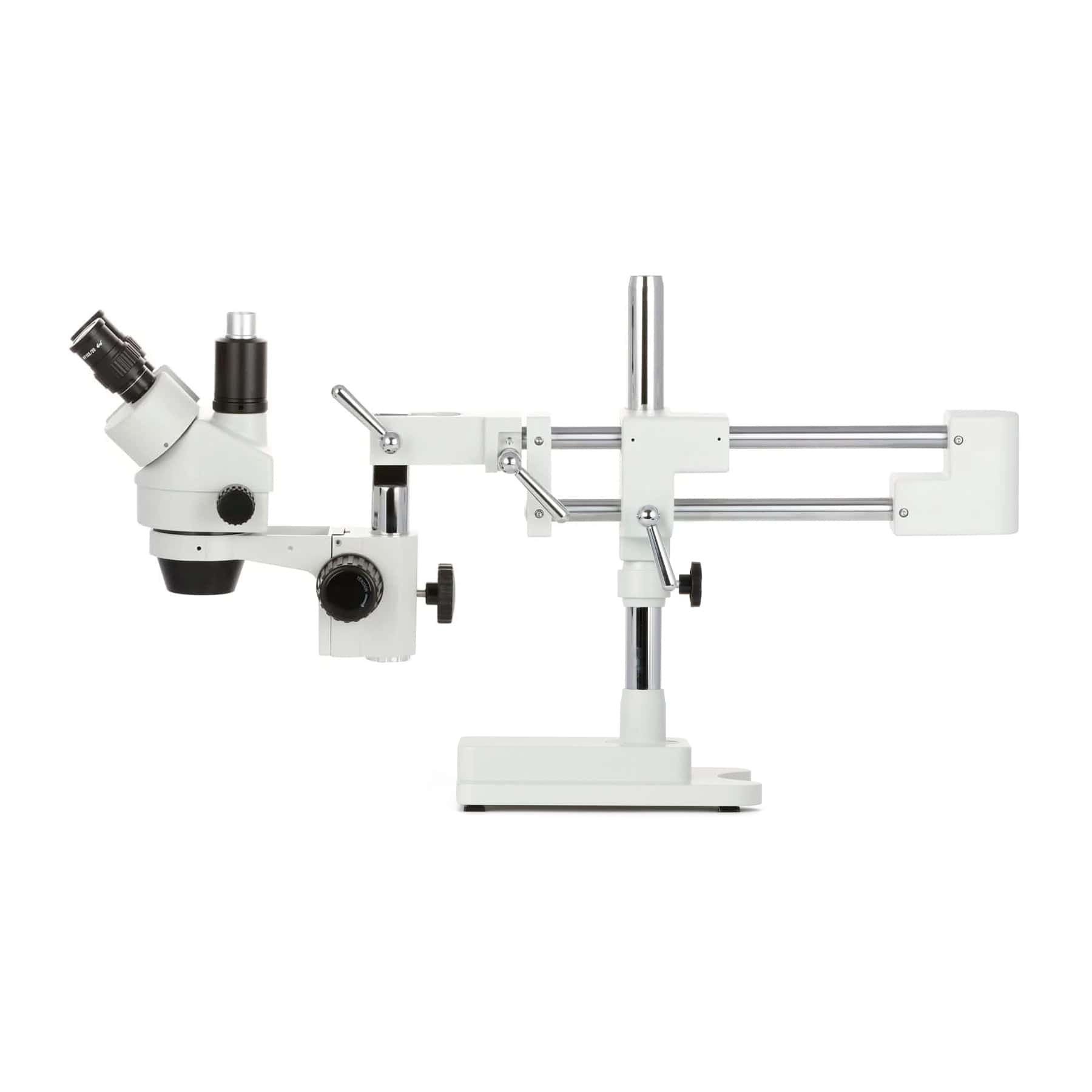 AmScope SM-4 Series Simul-Focal Zoom Trinocular Stereo Microscope with Multi-Zone 144 LED and HDMI Camera on Double Arm Boom Stand