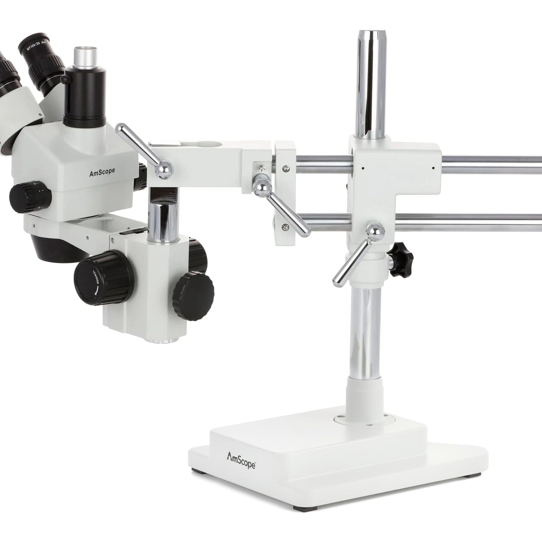 AmScope SM-4 Series Simul-Focal Zoom Trinocular Stereo Microscope with Multi-Zone 144 LED and HDMI Camera on Double Arm Boom Stand