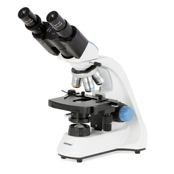 AmScope B250 Series Compact Student and Professional LED Siedentopf Binocular Compound Microscope 40X-2500X Magnification with 3D Mechanical Stage
