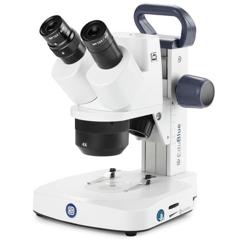 EduBlue 20X-40X Binocular 5 MP Digital Stereo Microscope, 2x/4x Revolving Objective w/ Rack & Pinion Stand and Incident and Transmitted LED Cordless Illumination