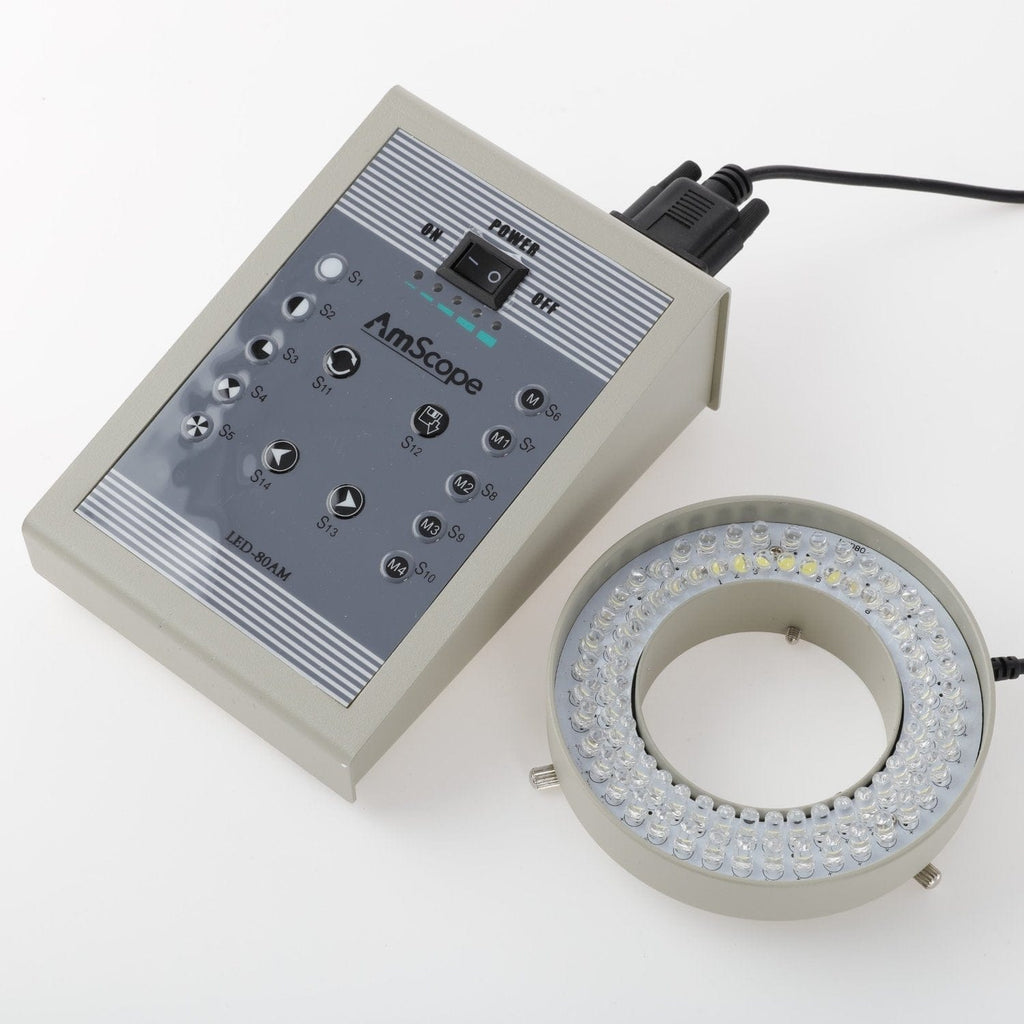 AmScope 80-LED 8-Zone Lighting-Direction-Variable Microscope Ring Illu