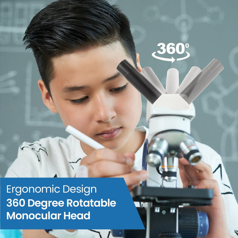 Amscope M158C-2L Monocular Compound Microscope for Kids – 40X–1000X Top & Bottom LED Illumination STEM Education Microscopes, Student Lab Microscopes, Biological Science Microscopes