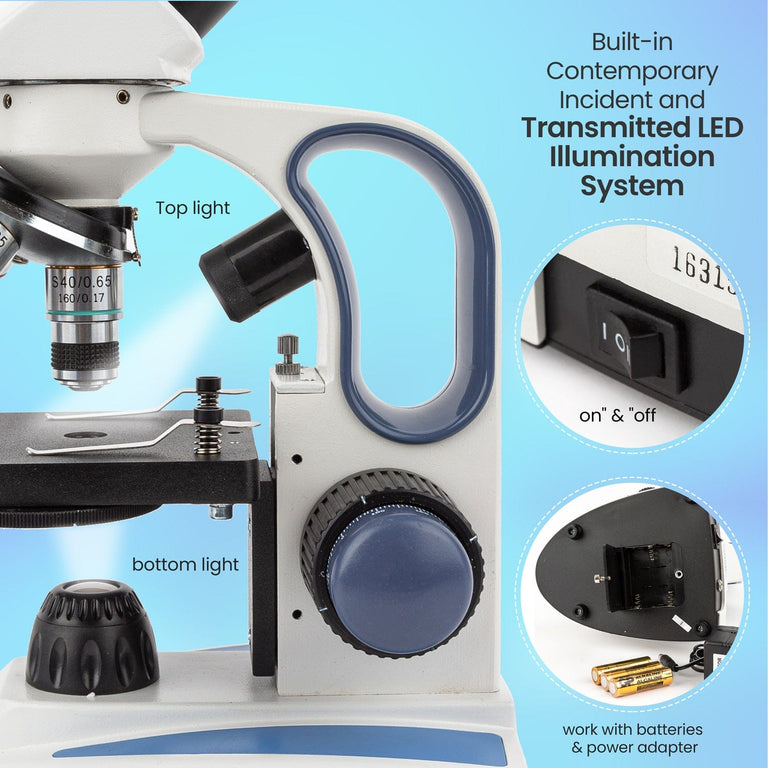 Amscope M158C-2L Monocular Compound Microscope for Kids – 40X–1000X Top & Bottom LED Illumination STEM Education Microscopes, Student Lab Microscopes, Biological Science Microscopes
