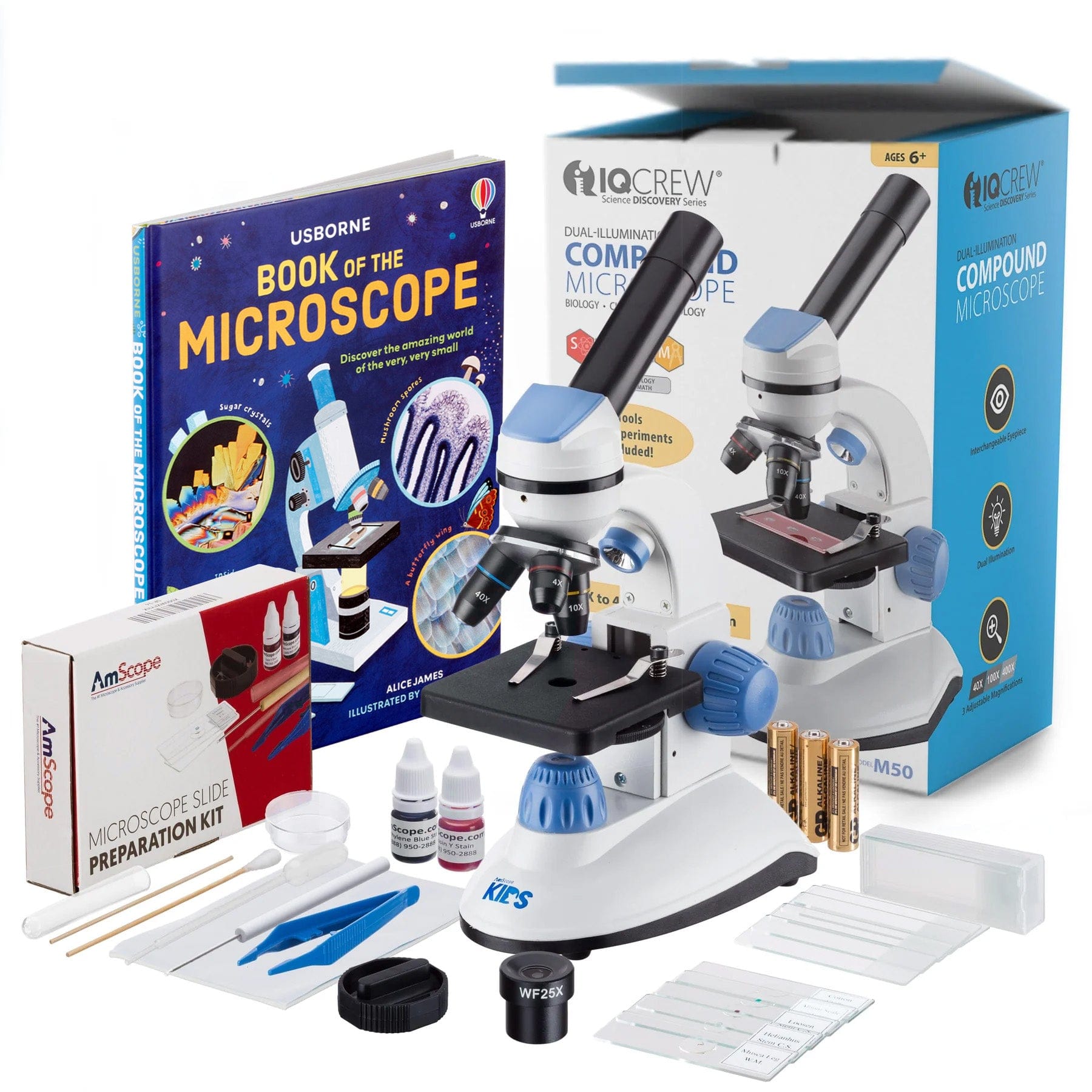 Amscope M50C-B14-WM Monocular Compound Microscope for Kids – 40X