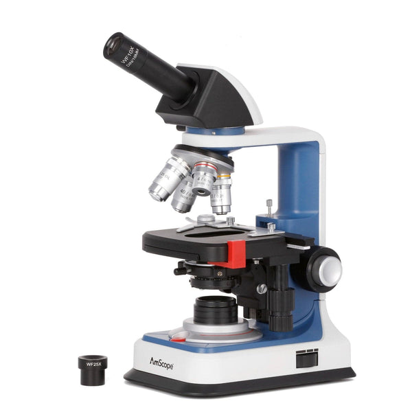 AmScope M620C-R Series USB-C Rechargeable Student Monocular Compound Microscope 40X-2500X