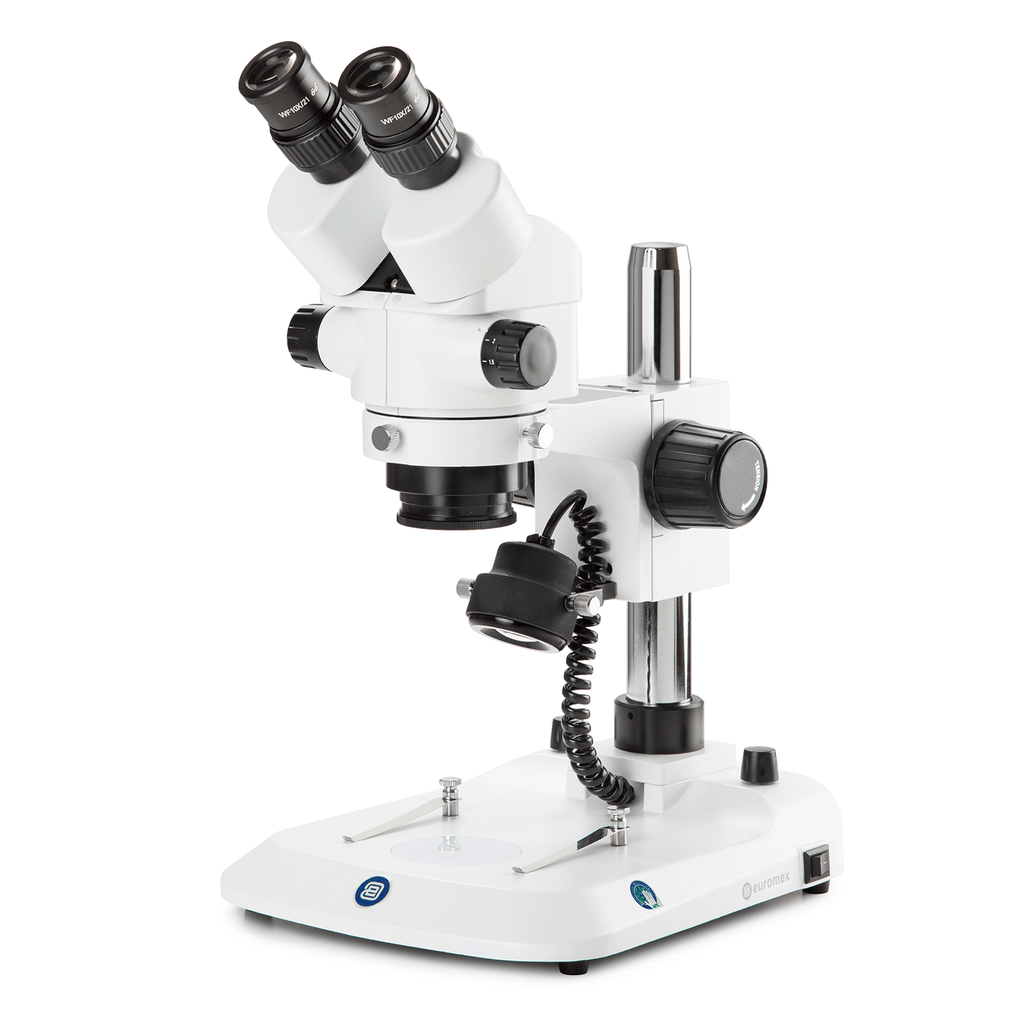 Euromex StereoBlue Series Zoom Trinocular Stereo Microscope 7X-45X Magnification on Pillar Stand with Incident Light and Transmitted LED illumination