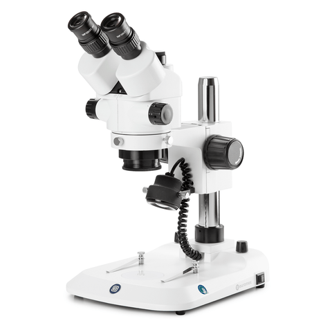 7X-45X StereoBlue Trinocular Zoom Stereo Zoom Microscope w/ Pillar Stand, Incident Light, & Transmitted LED illumination