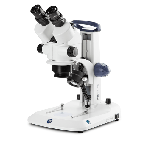 7X-45X StereoBlue Trinocular Zoom Stereo Zoom Microscope w/ Rack & Pinion Track Stand, Incident Light, & Transmitted LED illumination