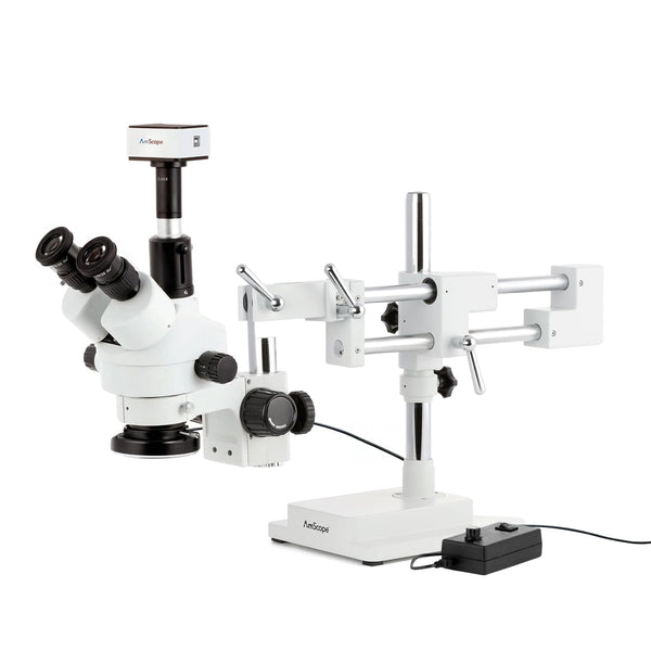 AmScope SM-4T Series Circuit Zoom Stereo Microscope 3.5X-90X Magnification with 144 LED Light + 5MP Digital Camera