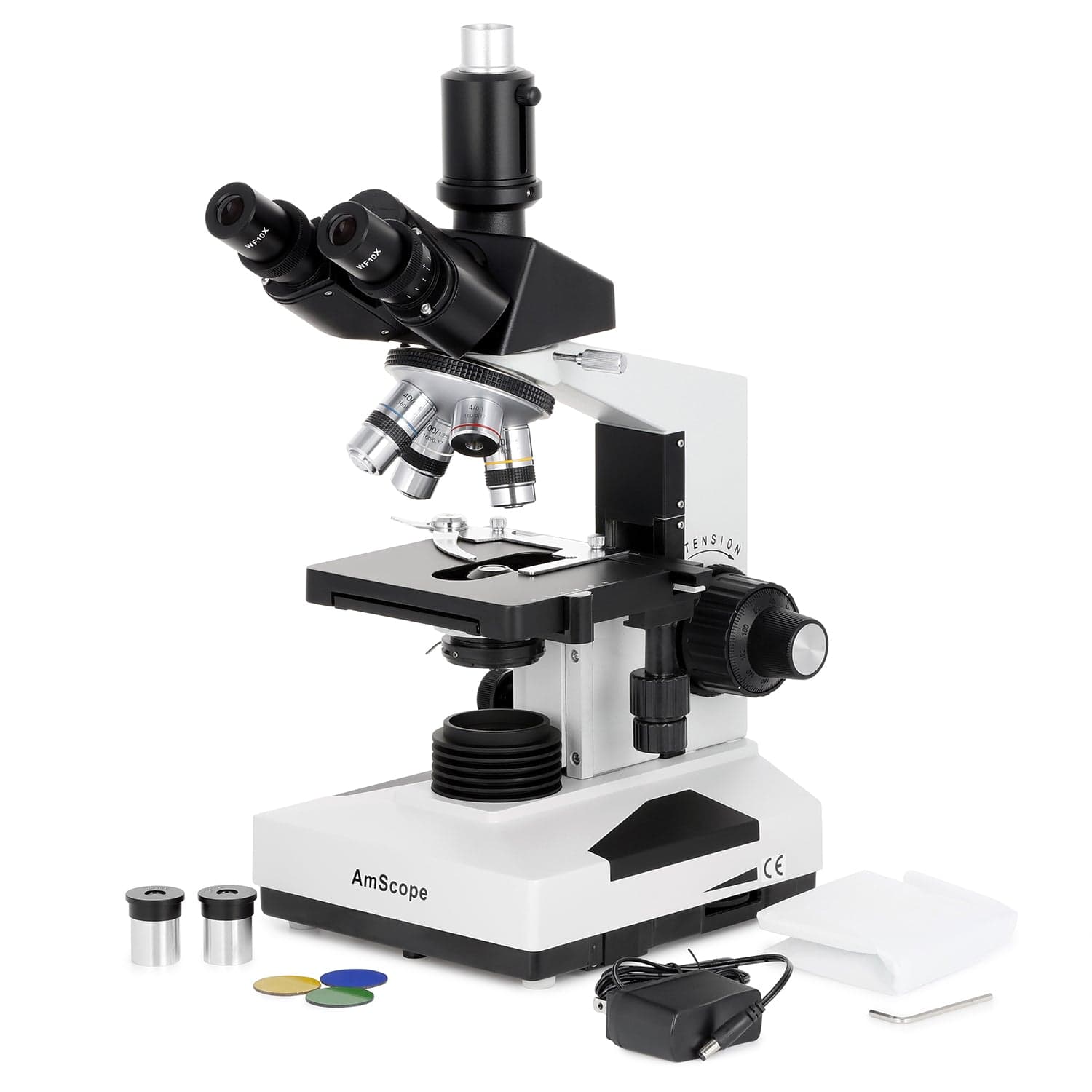 AmScope T490 Series Simul-Focal Biological Trinocular Compound Microscope with LED, 3D Mechanical Stage and Optional Digital Microscope