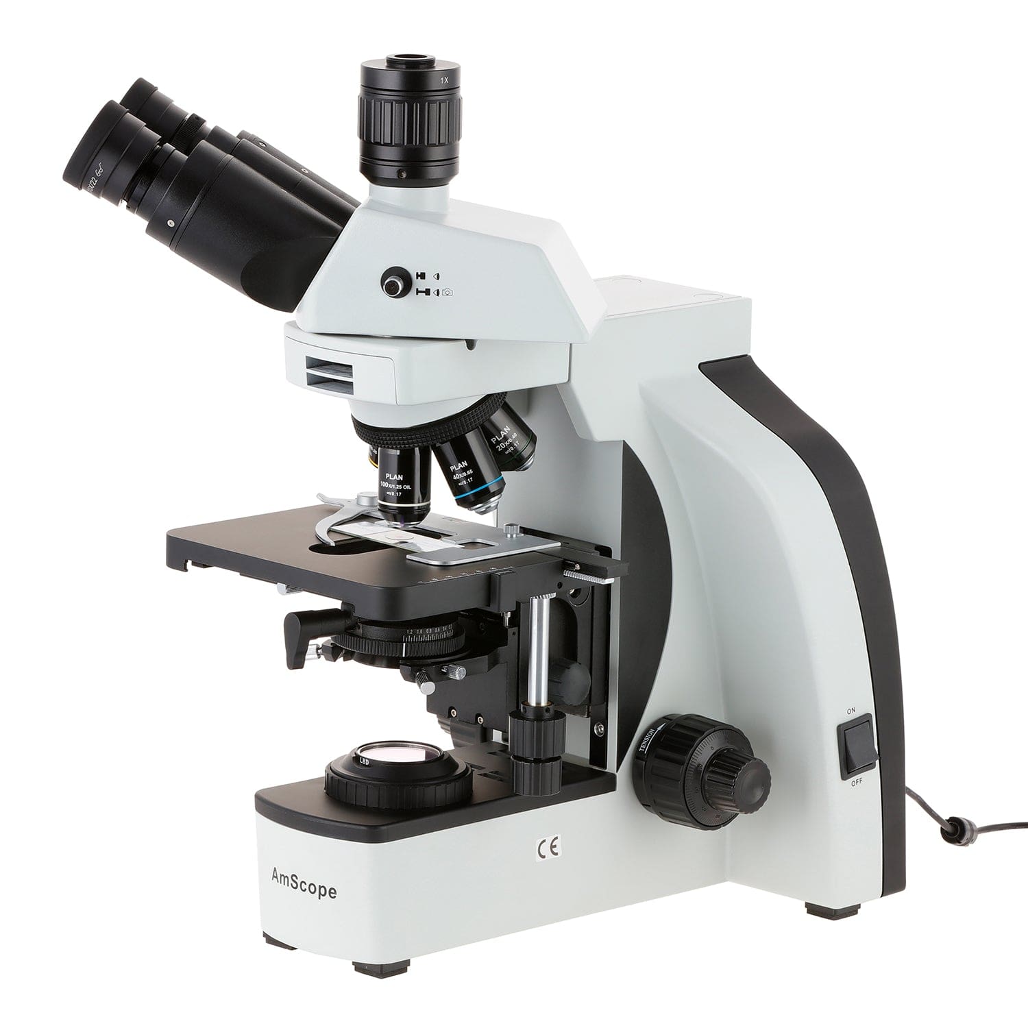 AmScope T800 Series Dual Illumination Infinity-Corrected Plan 3W LED Trinocular Compound Microscope with Optional Actively Cooled Digital Camera and 3D mechanical Stage