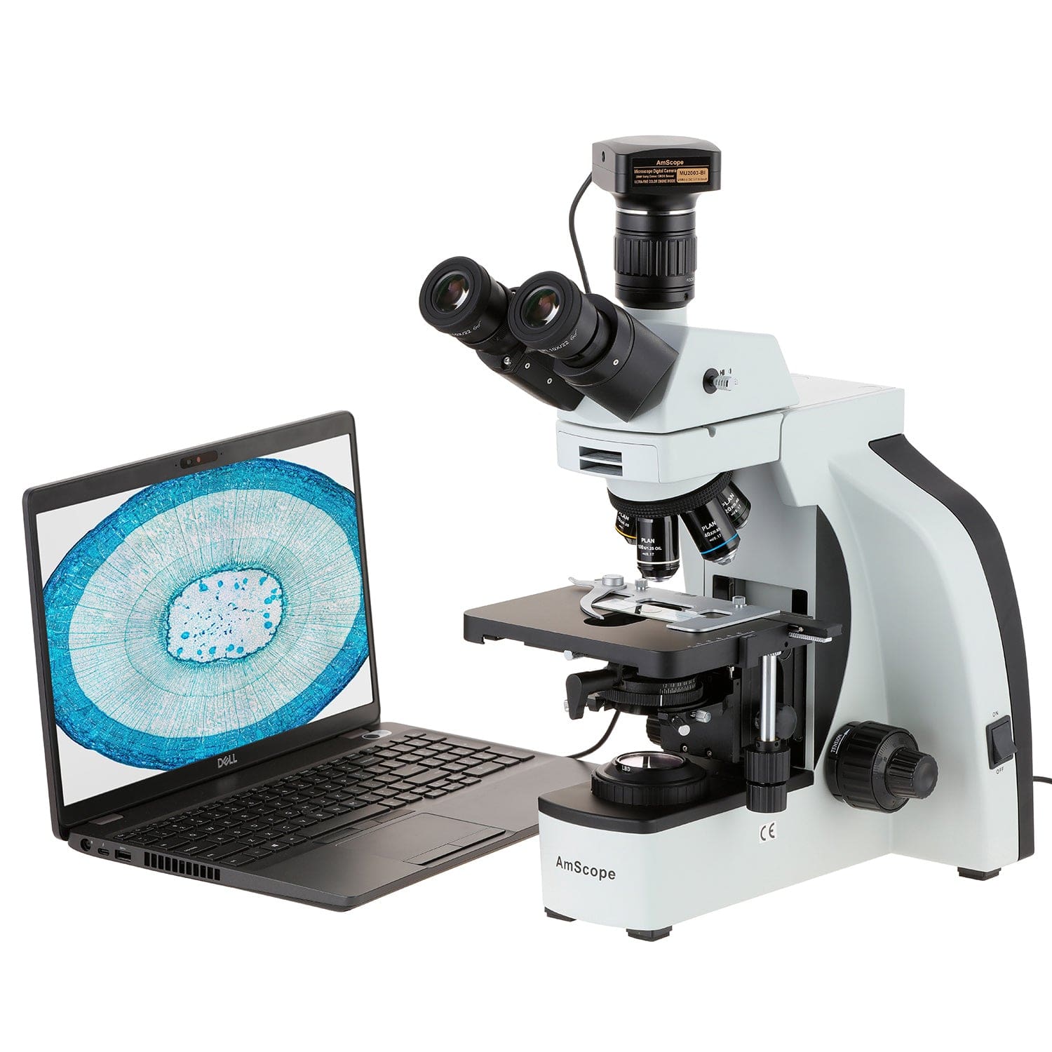 AmScope T800 Series Dual Illumination Infinity-Corrected Plan 3W LED Trinocular Compound Microscope with Optional Actively Cooled Digital Camera and 3D mechanical Stage