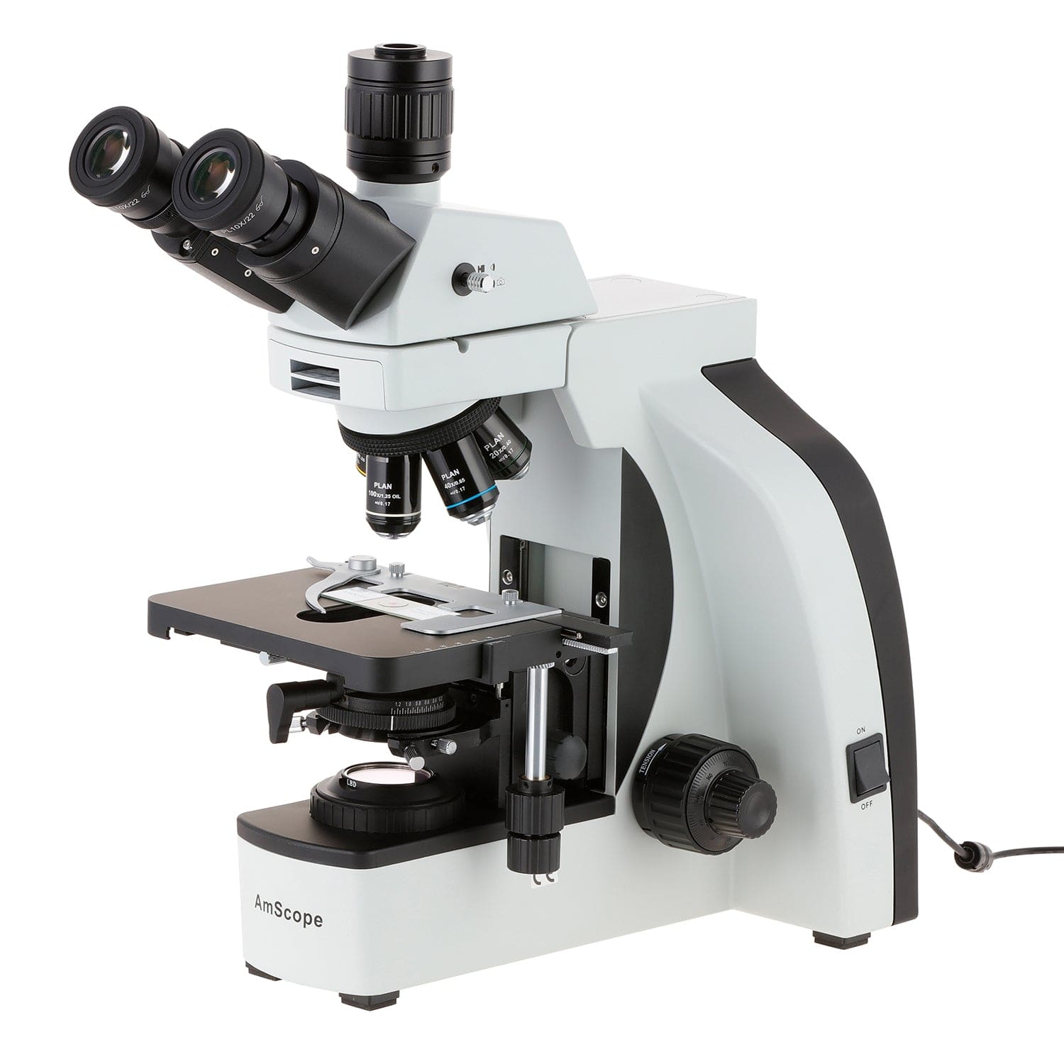 AmScope T800 Series Dual Illumination Infinity-Corrected Plan 3W LED Trinocular Compound Microscope with Optional Actively Cooled Digital Camera and 3D mechanical Stage