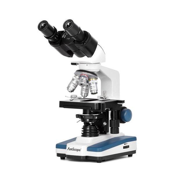 AmScope B120 Series Student & Professional LED Binocular Compound Microscope w/Siedentopf Head, 3D Mechanical Stage & Optional Digital Camera